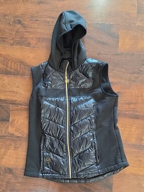 Michael Kors Black Quilted Hooded Puffer Vest with Gold Hardware Size M